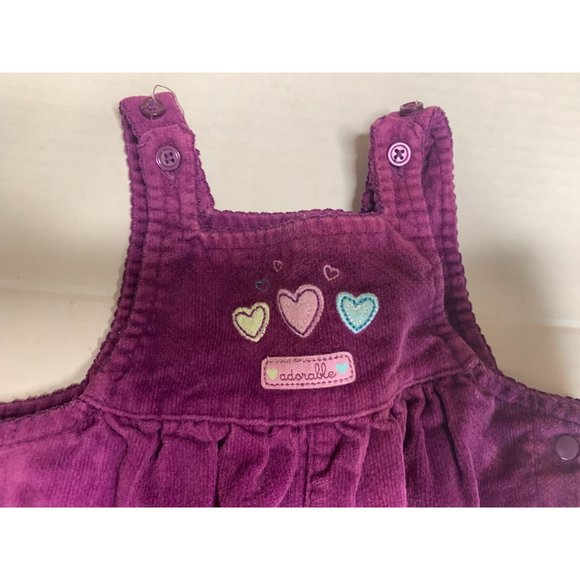 Just One Year Girls Infant Baby Size 12 Months Purple Bib Overalls Hearts Velour - Picture 3 of 5